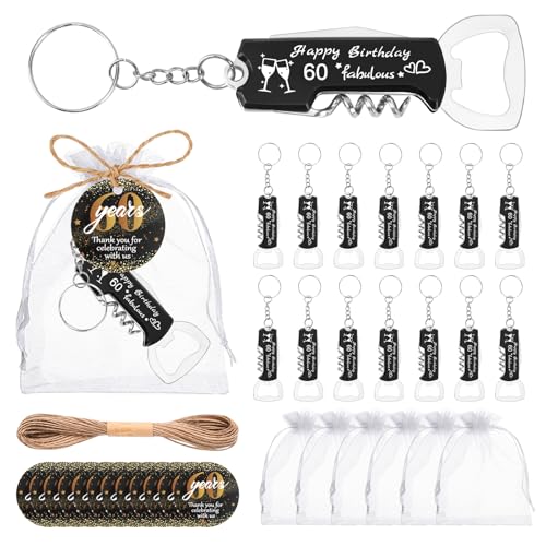 KBDHYY 30 Sets 60th Bottle Opener Keychain Bulk 60th Birthday Party Favors for Guests, Multifunctional 60th Beer Wine Bottle Opener with Gift Bags Thank You Cards, for Birthday Decoration Souvenirs - Image 1