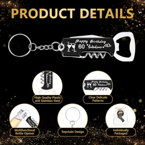 KBDHYY 30 Sets 60th Bottle Opener Keychain Bulk 60th Birthday Party Favors for Guests, Multifunctional 60th Beer Wine Bottle Opener with Gift Bags Thank You Cards, for Birthday Decoration Souvenirs - Image 3