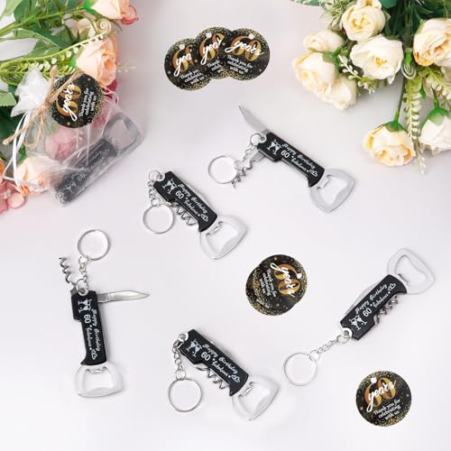 KBDHYY 30 Sets 60th Bottle Opener Keychain Bulk 60th Birthday Party Favors for Guests, Multifunctional 60th Beer Wine Bottle Opener with Gift Bags Thank You Cards, for Birthday Decoration Souvenirs - Image 4
