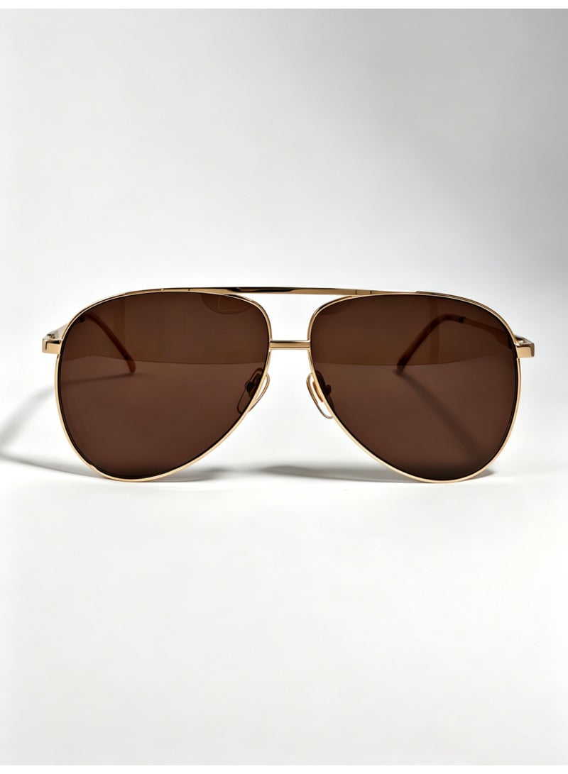 Classic Aviator Sunglasses, Polished Gold Metal Frame, Brown UV400 Lenses - Image 1