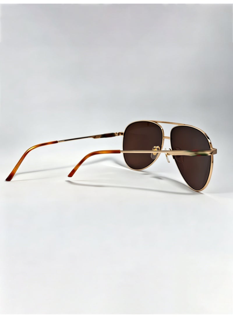 Classic Aviator Sunglasses, Polished Gold Metal Frame, Brown UV400 Lenses - Image 3