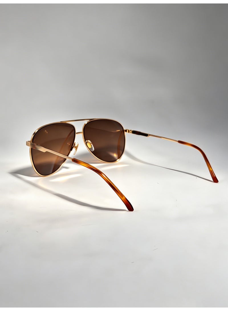 Classic Aviator Sunglasses, Polished Gold Metal Frame, Brown UV400 Lenses - Image 2