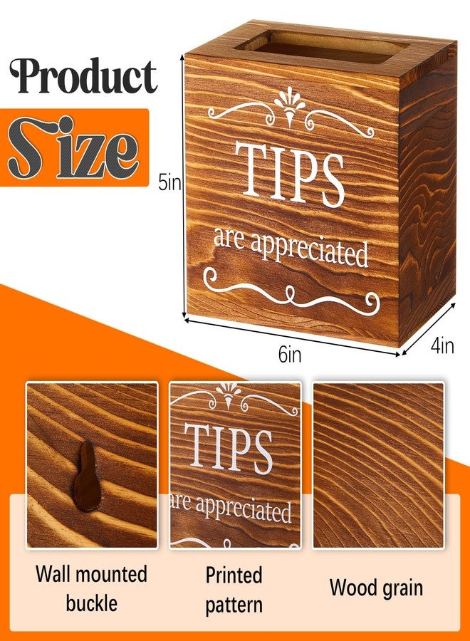 Vesici Wooden Tips Jar Tip Collection Box 6 x 4 x 5 Inch Donation Bucket Money Coin Storage Container Suggestion Box Raffle Cash Box for Bartender Restaurants Bars Musicians Driver(Burnt Wood) - Image 2