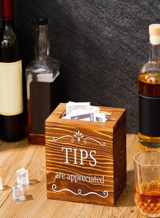 Vesici Wooden Tips Jar Tip Collection Box 6 x 4 x 5 Inch Donation Bucket Money Coin Storage Container Suggestion Box Raffle Cash Box for Bartender Restaurants Bars Musicians Driver(Burnt Wood) - Image 5
