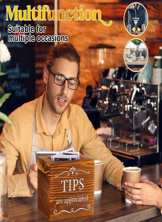 Vesici Wooden Tips Jar Tip Collection Box 6 x 4 x 5 Inch Donation Bucket Money Coin Storage Container Suggestion Box Raffle Cash Box for Bartender Restaurants Bars Musicians Driver(Burnt Wood) - Image 4