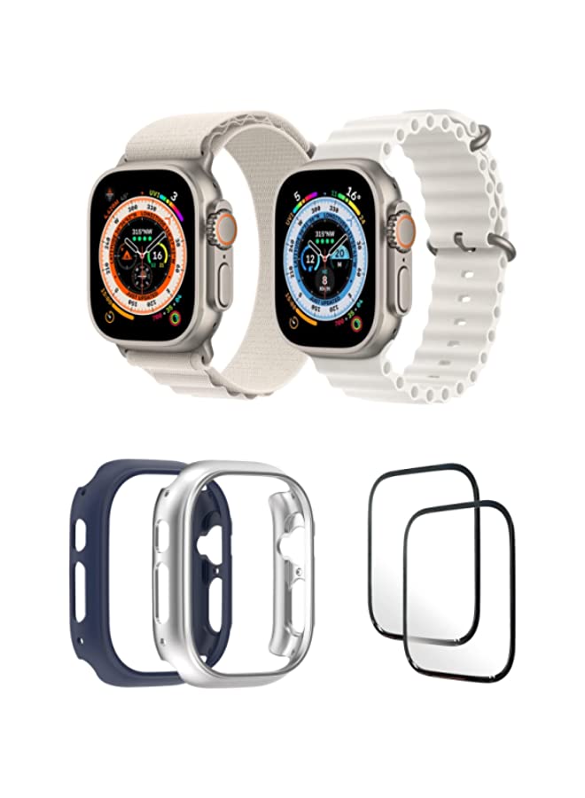 IAF Nylon G-hook Loop Buckle Watch Strap Black , Silicone Ocean Band Strap Black and Silicone Ocean Band Strap Mint Green for Apple Watch Ultra 8 49mm Set of 3