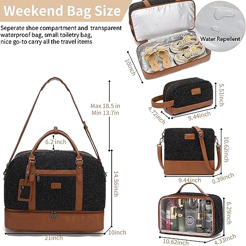 Wogarl 4PCS Weekender Bags for Women Large Overnight Bag Weekend Travel Duffel Bag Carry on Shoulder with Shoe Compartment Canvas Toiletry Bag for Travel Business Gym(Wide Blue White-CH) - Image 3
