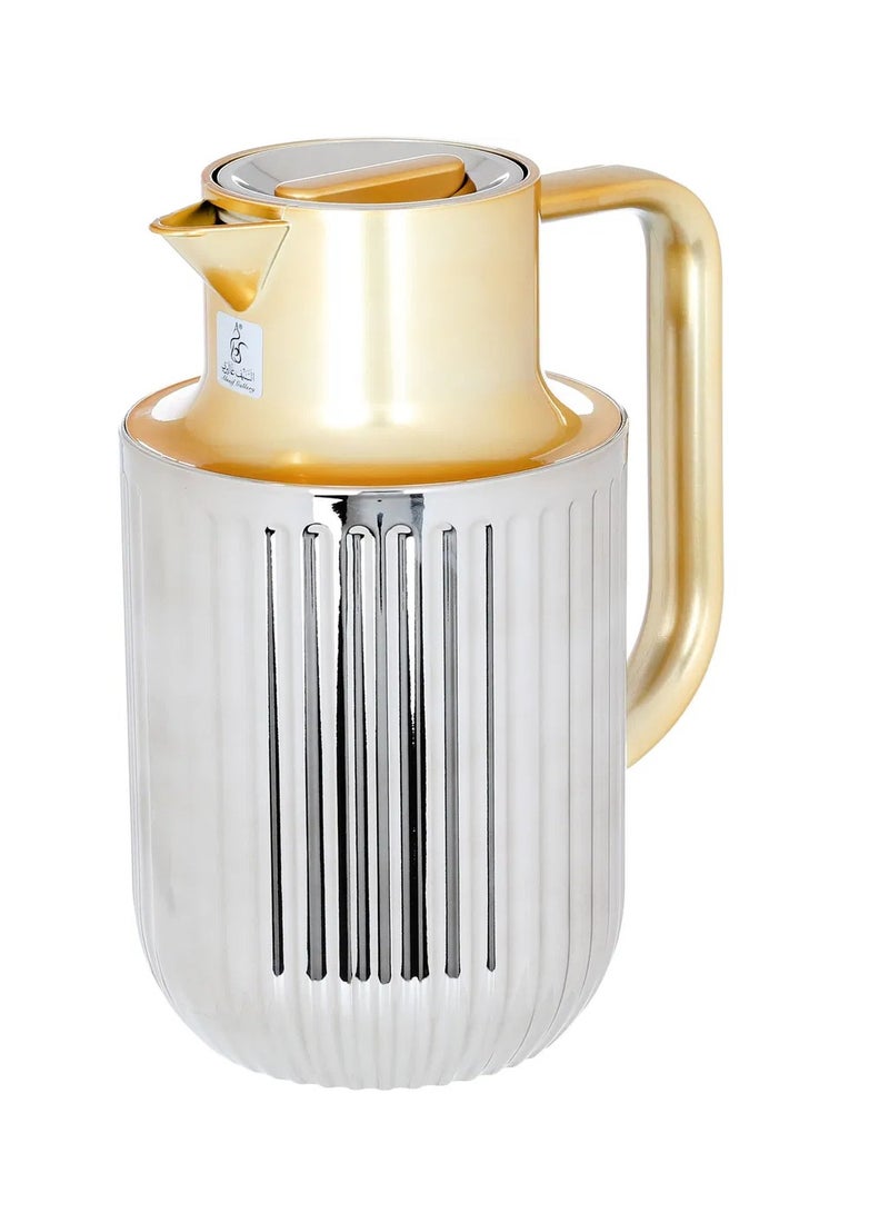 Everest Laura Matte Silver Thermos With Golden Handle, 1L - Image 3