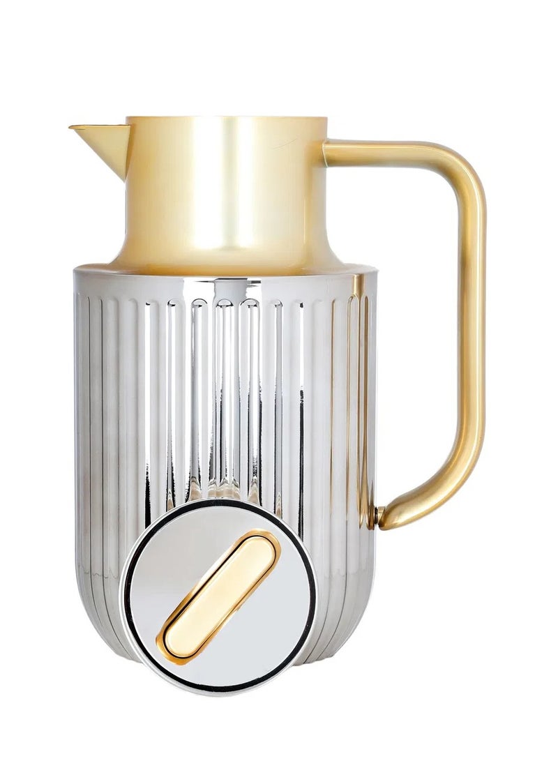 Everest Laura Matte Silver Thermos With Golden Handle, 1L - Image 4