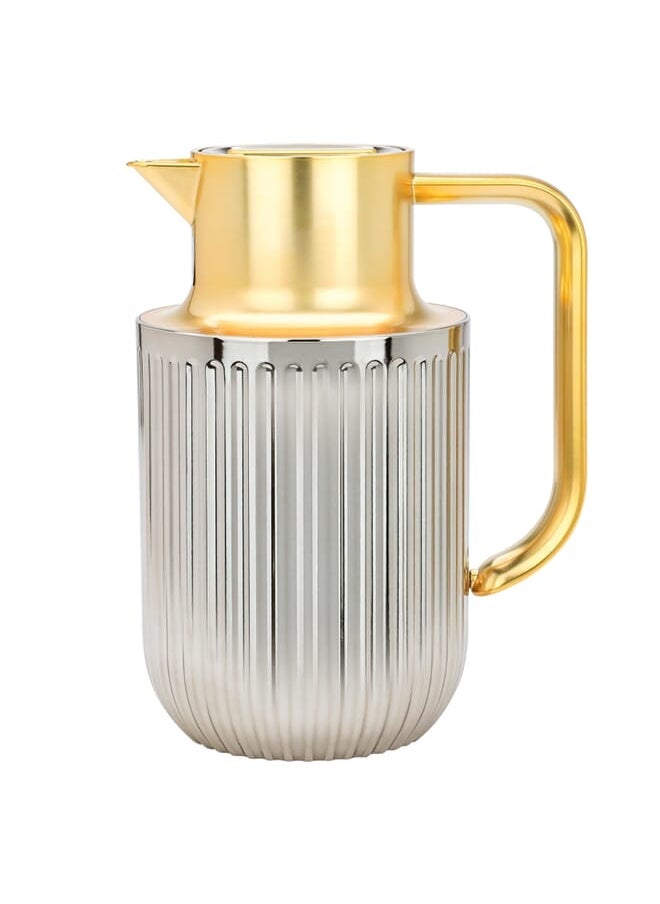 Everest Everest Laura Matte Silver Thermos With Golden Handle, 1L  - Image 1