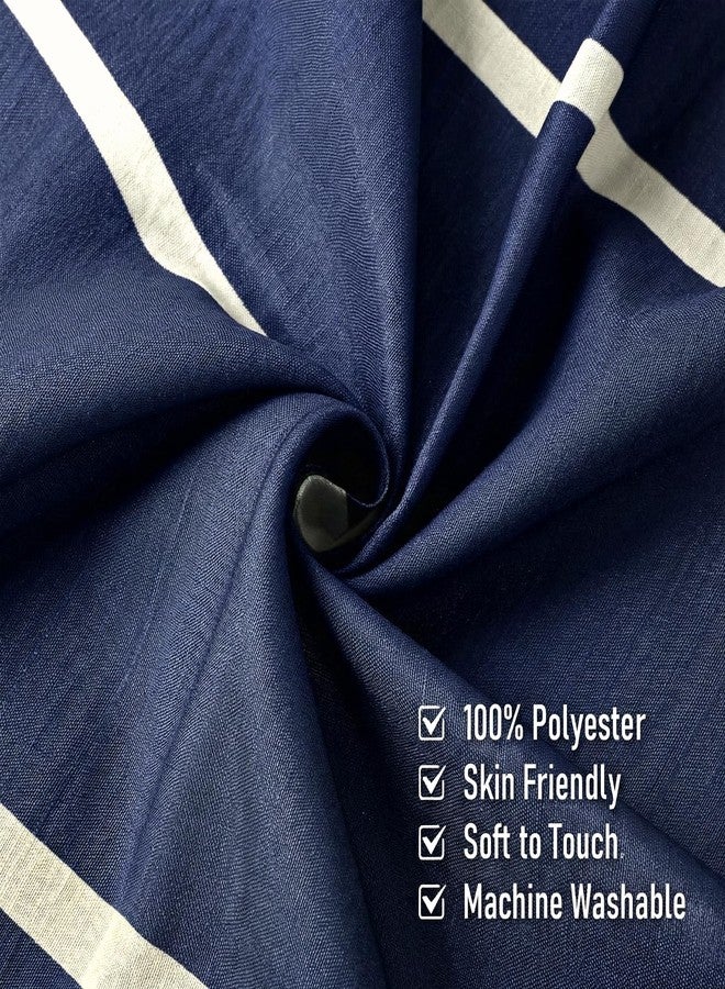 Treory Navy Blue Striped Shower Curtain, Modern Coastal Bathroom Decor, Clean White Horizontal Stripes, Linen Texture Waterproof Fabric, 72" x 72" - Image 4