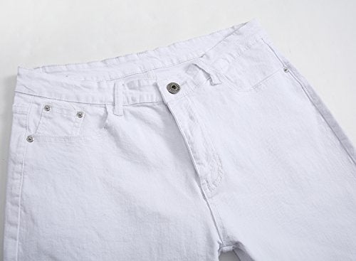 FREDD MARSHALL Men's White Skinny Slim Fit Stretch Straight Leg Fashion Jeans Pants, 33W - Image 3
