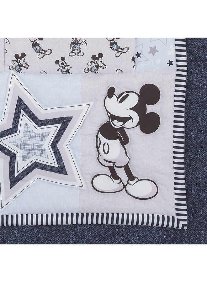 Disney Mickey Mouse Timeless Mickey Gray, White, & Blue Stars & Icons 3Piece Nursery Mini Crib Bedding Set - Comforter & Two Fitted Mini Crib Sheets, Navy, Grey, Black, White - Image 5