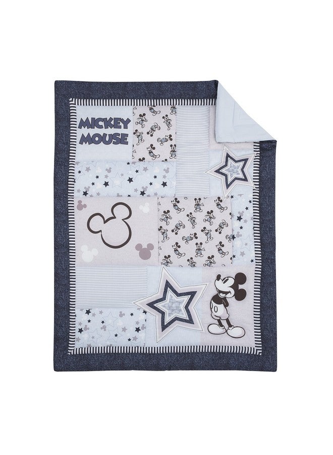 Disney Mickey Mouse Timeless Mickey Gray, White, & Blue Stars & Icons 3Piece Nursery Mini Crib Bedding Set - Comforter & Two Fitted Mini Crib Sheets, Navy, Grey, Black, White - Image 2