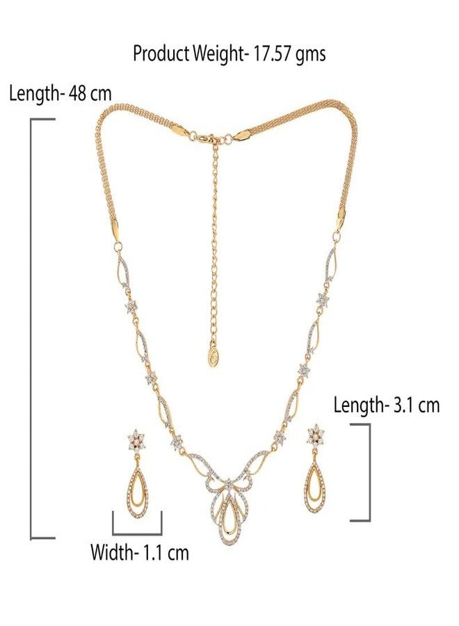 Estele 24 Kt Gold Plated Oval Halo American Diamond Necklace Set For Valentines Day Gift - Image 3