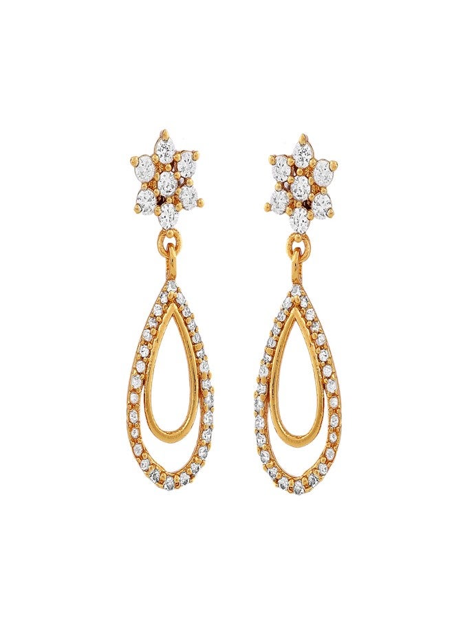 Estele 24 Kt Gold Plated Oval Halo American Diamond Necklace Set For Valentines Day Gift - Image 5