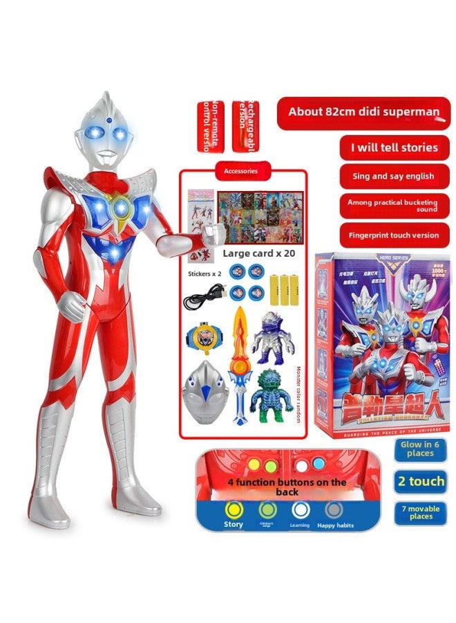 Children's Large Ottoman Toy Figure Salty Egg Superman Stall Sound And Light Tyro Men's Hand Model Toy-Color:[ 85cm First Generation Rechargeable Early Education Version] Color Box + Gift Package - Image 1