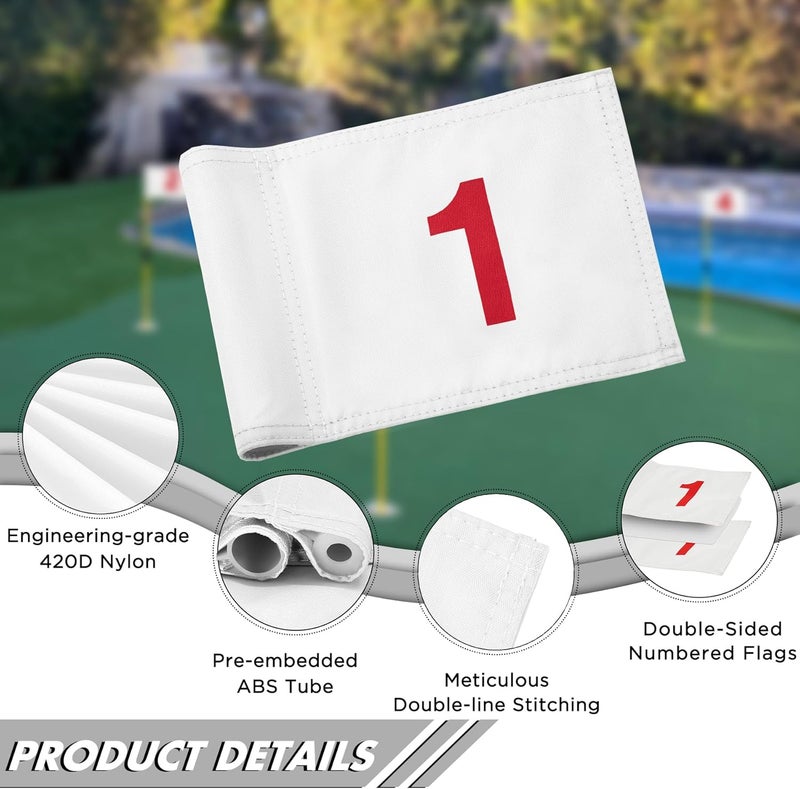 KINGTOP Numbered Golf Flag All 8x6 Inch – Upgraded Dual-Layer 420D Nylon, Double Sided Printing, Tube Inserted – Mini Practice Putting Green Flags for Yard - Image 2