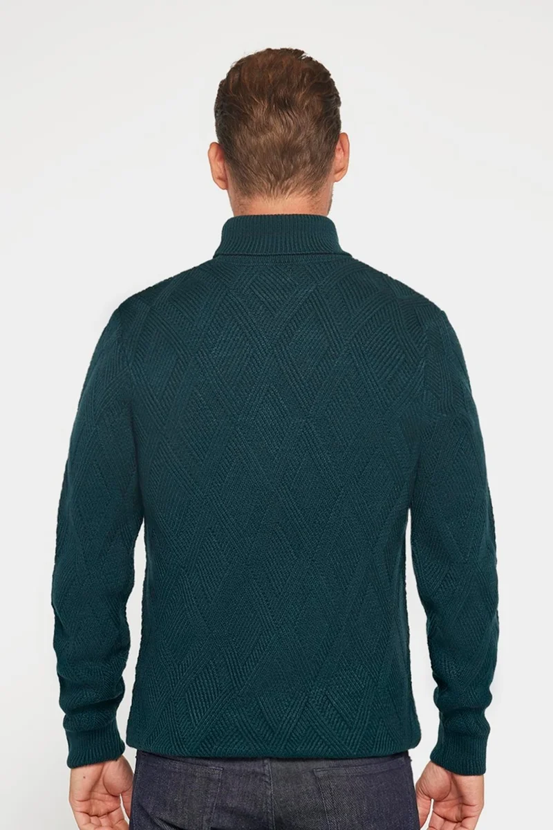 Tudors Slim Fit Slim Fit Full Turtleneck Patterned Green Men's Knitwear Sweater