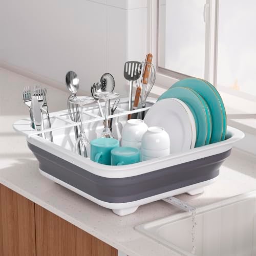 THANSTAR Collapsible Dish Drying Rack for RV Campers Portable Dinnerware Drainer Organizer for Kitchen Travel Trailer - Image 1