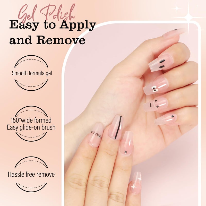 FZANEST Gel Nail Polish Jelly Nude Set,Sheer Natural Milky Pink 6 Colors Gel Polish Nail Kit Soak Off LED UV Varnish Nail Art Manicure Kit - Image 5