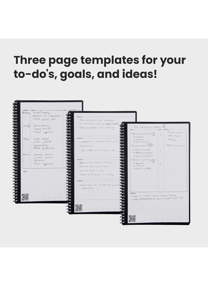 Rocketbook - Rocketbook Fusion Reusable Undated Productivity Planner Executive Size 6x88 Black  Goals Monthly and Weekly Calendar Daily Todo List Lined and Dotted Notes Pages - Image 1