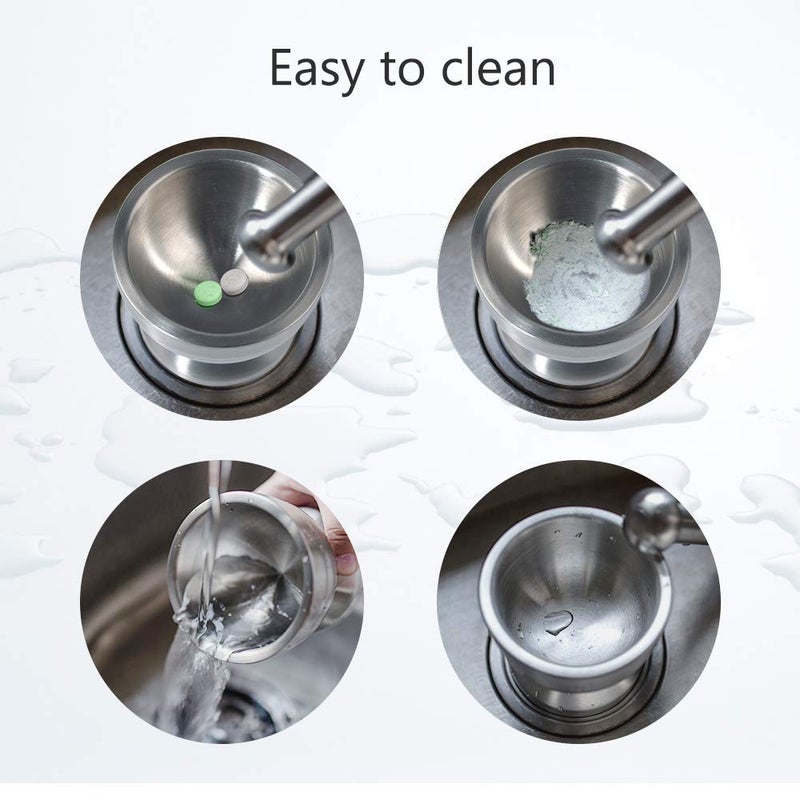 Sopito Mortar and Pestle, Christmas Gift-Sopito 18/8 Stainless Steel Spice Grinder Pill Crusher with Lid for Crushing Grinding Ergonomic Design with Anti Slip Base and Comfy Grip - Image 4