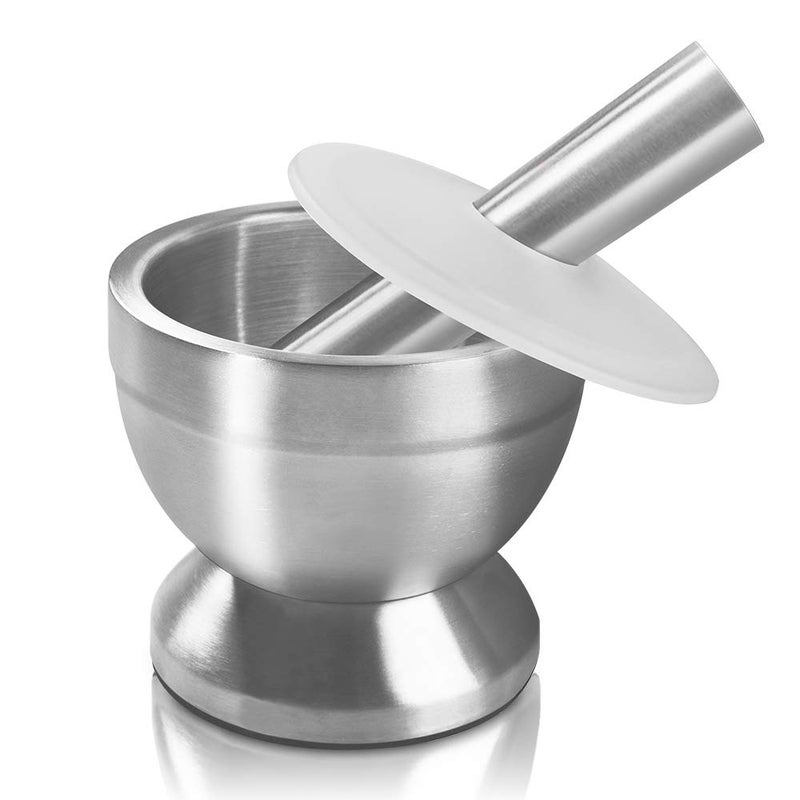 Sopito Mortar and Pestle, Christmas Gift-Sopito 18/8 Stainless Steel Spice Grinder Pill Crusher with Lid for Crushing Grinding Ergonomic Design with Anti Slip Base and Comfy Grip - Image 1
