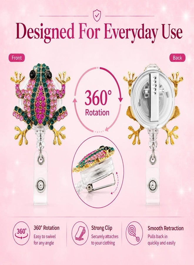 KUNHEHO Cute Frog Badge Reel – Retractable ID Holder for Nurses, Teachers, Office Staff – Sparkly Cartoon Frog Design, Durable Work Badge Clip, Gift for Healthcare & Animal Lovers - Image 3