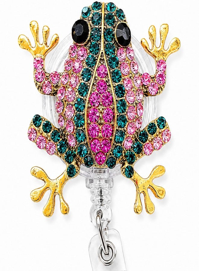 KUNHEHO Cute Frog Badge Reel – Retractable ID Holder for Nurses, Teachers, Office Staff – Sparkly Cartoon Frog Design, Durable Work Badge Clip, Gift for Healthcare & Animal Lovers - Image 1