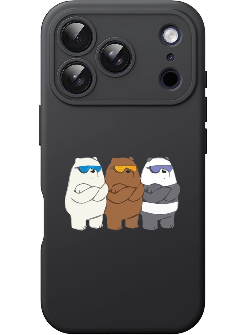 Theodor Protective Slim Fit Case Liquid Silicone Cover with Full Body Protection Anti-Scratch Shockproof Case For Apple iPhone 17 Pro Max (Black) Bears Pose - Image 1