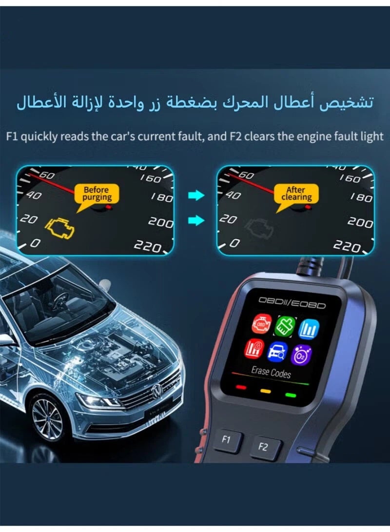 OBD2 Universal Scanner Automotive Car Diagnostic tool|Engine Fault Code Reader Scanner|Supports Arabic|with Live Data and I/M Readiness|Freeze Frame with Colour Screen| Play for All OBDII Vehicles - Image 5