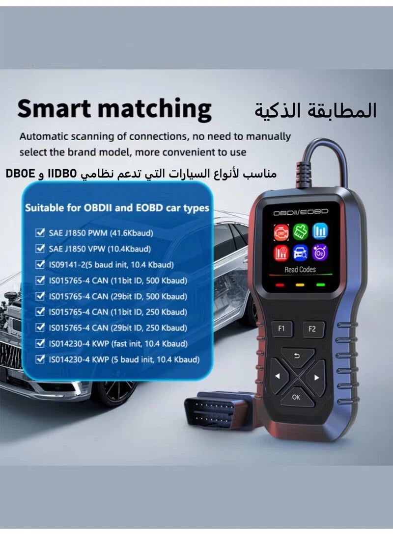OBD2 Universal Scanner Automotive Car Diagnostic tool|Engine Fault Code Reader Scanner|Supports Arabic|with Live Data and I/M Readiness|Freeze Frame with Colour Screen| Play for All OBDII Vehicles - Image 3