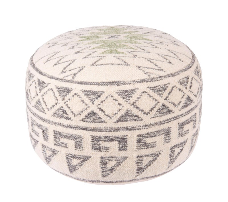Creative Co-op Creative CoOp Boho Round Wool Blend Kilim Pouf with Geometric Design Multicolor 