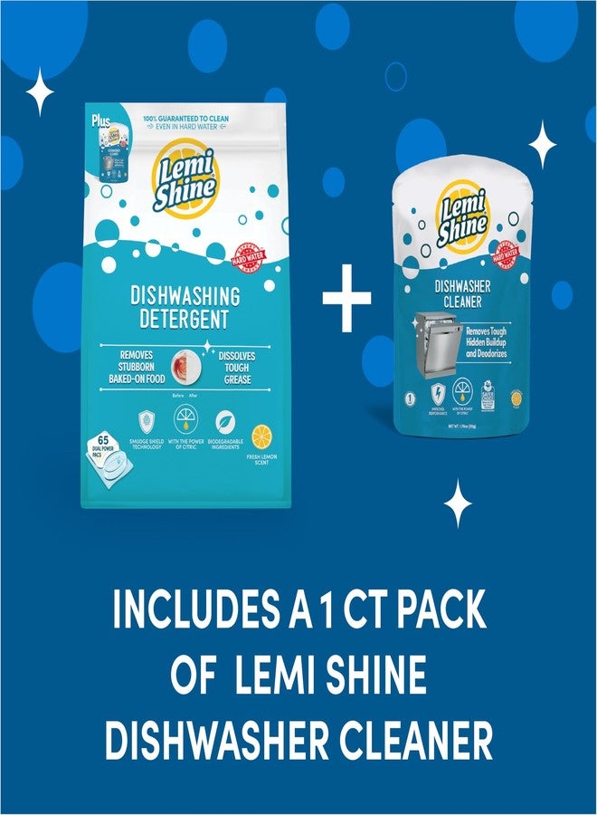 Lemi Shine Natural Dishwasher Detergent Pods + Dishwasher Cleaner 1 ct | All-In-One Powder & Gel Pods with Powerful Citric Acid | Eco Friendly Dish Wash Cleaning Supplies - 65 Count - Image 4