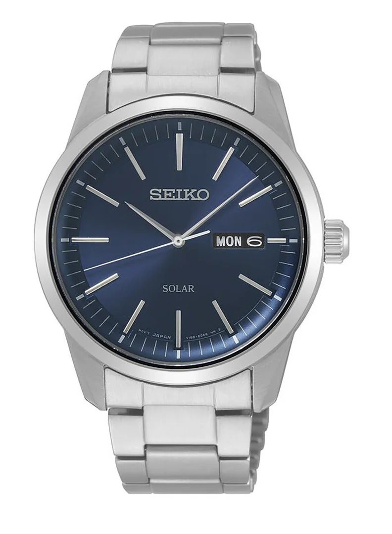 سيكو Seiko Solar Blue Dial Stainless Steel Men's Watch SNE525P1 - Image 1