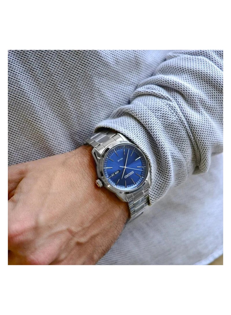 سيكو Seiko Solar Blue Dial Stainless Steel Men's Watch SNE525P1 - Image 2