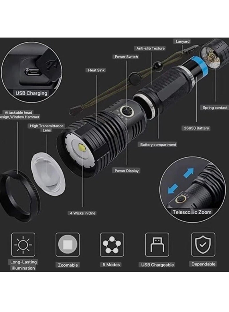 P90 LED Spotlight a suitable flashlight for trips and camping, with very powerful lighting, water and rain resistant - Image 2