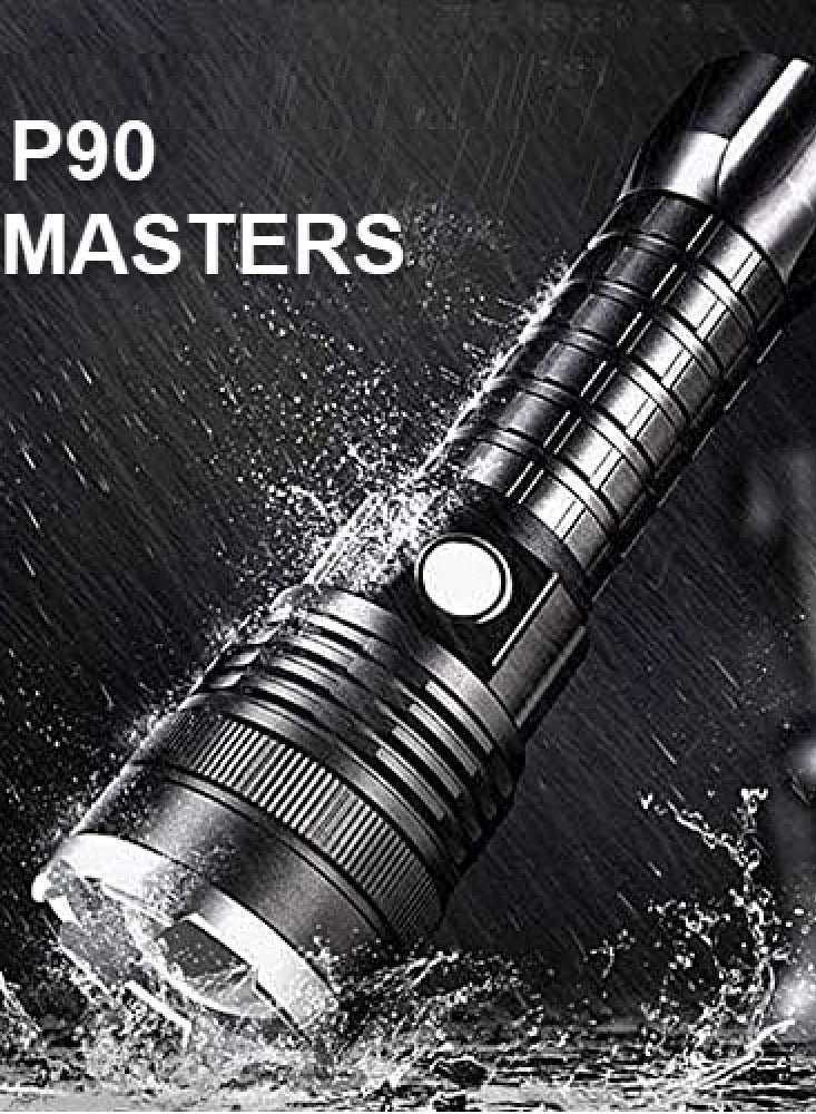 P90 LED Spotlight a suitable flashlight for trips and camping, with very powerful lighting, water and rain resistant - Image 1