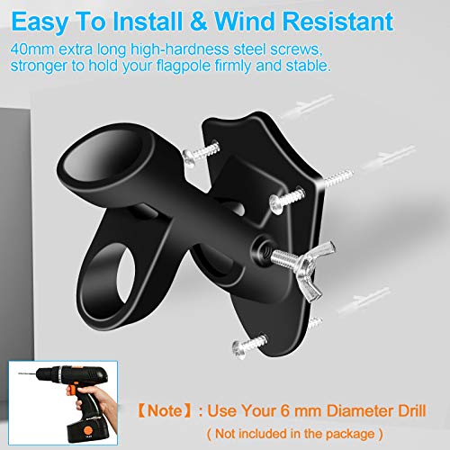 BONWIN Flag Pole Holder Brackets, BONWIN 1" Flag Pole Mounting Bracket with Hardwares for House Wall Mount, 1" Inner Diameter, Two Positions & Aluminium Alloy, Rust Free Coated (Black - 2 Pack) - Image 5