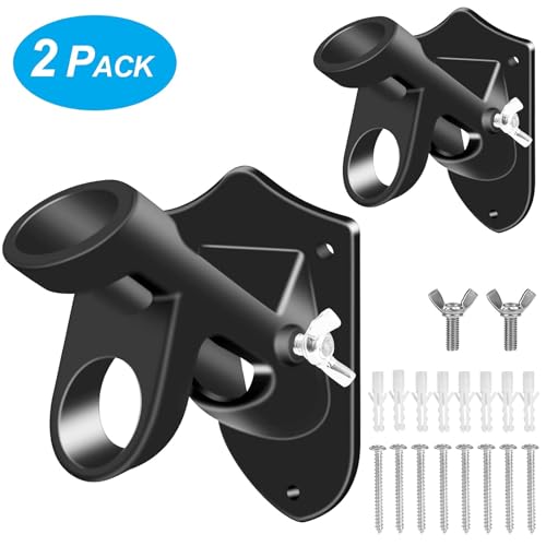 BONWIN Flag Pole Holder Brackets, BONWIN 1" Flag Pole Mounting Bracket with Hardwares for House Wall Mount, 1" Inner Diameter, Two Positions & Aluminium Alloy, Rust Free Coated (Black - 2 Pack) - Image 2