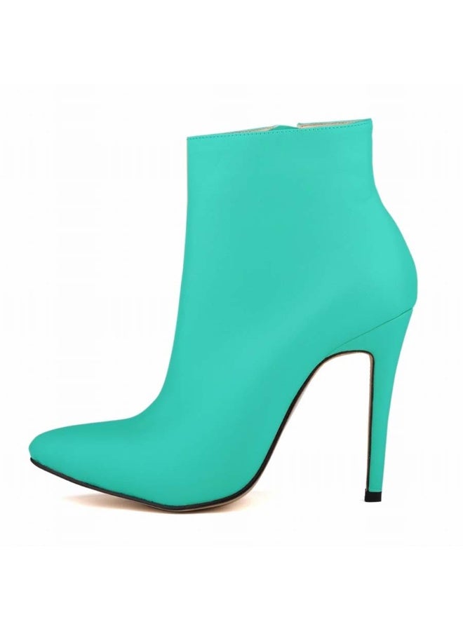 Loquat Autumn and winter short-cylinder Martin stiletto high-heeled boots 11cm Green  - Image 1