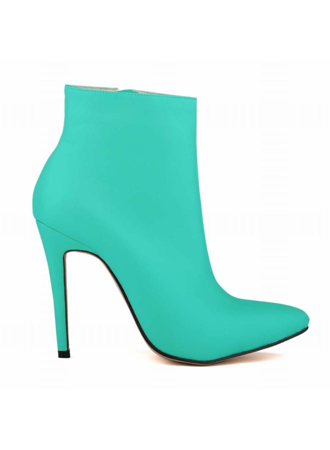 Loquat Autumn and winter short-cylinder Martin stiletto high-heeled boots 11cm Green  - Image 2
