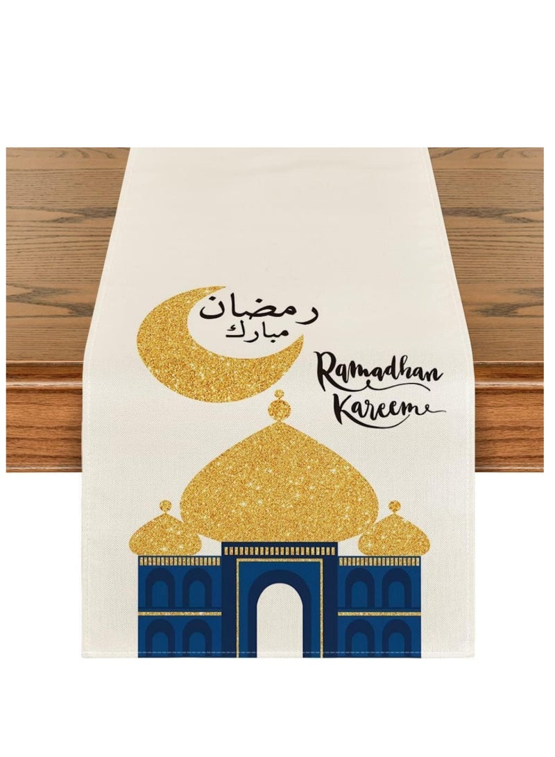 Coolchic Ramadan Table Runner, Eid Mubarak Dinner Supplies, Seasonal Gold Star Moon Kitchen Decoration Party Favors, Home Dining Tabletop Mats(33 x133cm) - Image 1