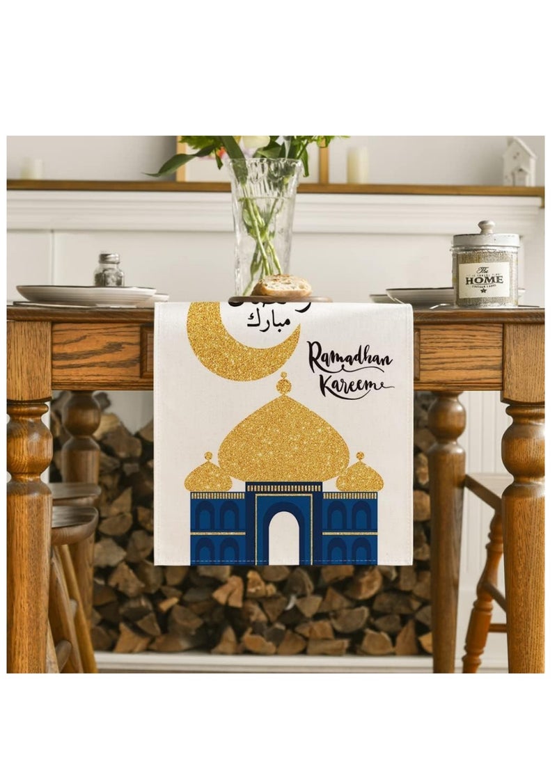 Coolchic Ramadan Table Runner, Eid Mubarak Dinner Supplies, Seasonal Gold Star Moon Kitchen Decoration Party Favors, Home Dining Tabletop Mats(33 x133cm) - Image 2