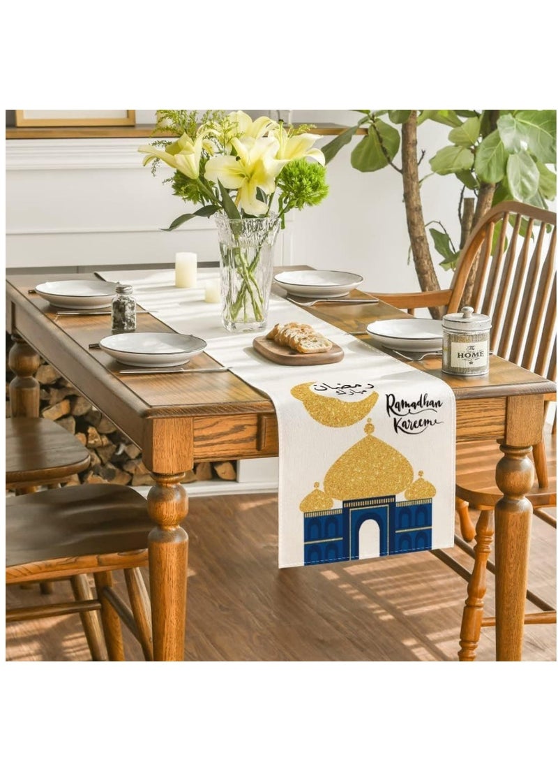 Coolchic Ramadan Table Runner, Eid Mubarak Dinner Supplies, Seasonal Gold Star Moon Kitchen Decoration Party Favors, Home Dining Tabletop Mats(33 x133cm) - Image 4