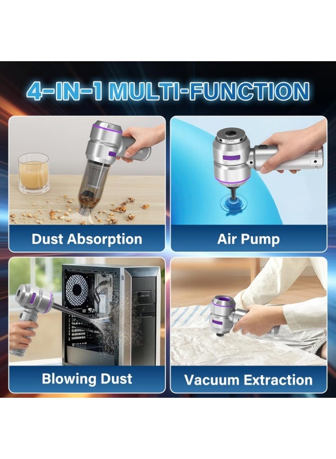 فلاي رود مكنسة كهربائية للسيارة عالية الطاقة - مكنسة كهربائية محمولة للسيارة بقوة 16000 باسكال، 4 في 1، منفضة هواء مضغوط ومنفاخ هواء ومضخة، مكنسة يدوية لاسلكية بمحرك بدون فرشاة للسيارات والمنزل والمكتب - Image 4