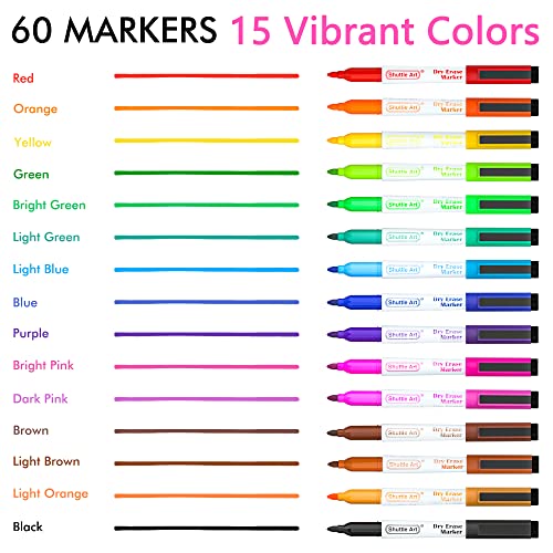 Shuttle Art Dry Erase Markers Shuttle Art 60 Bulk Pack 15 Colors Magnetic Whiteboard Markers with Erase Fine Point Dry Erase Markers Perfect for Writing on Whiteboards Glass Mirror for School Office Home - Image 3