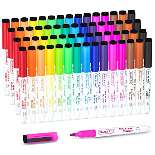 Shuttle Art Dry Erase Markers Shuttle Art 60 Bulk Pack 15 Colors Magnetic Whiteboard Markers with Erase Fine Point Dry Erase Markers Perfect for Writing on Whiteboards Glass Mirror for School Office Home - Image 1