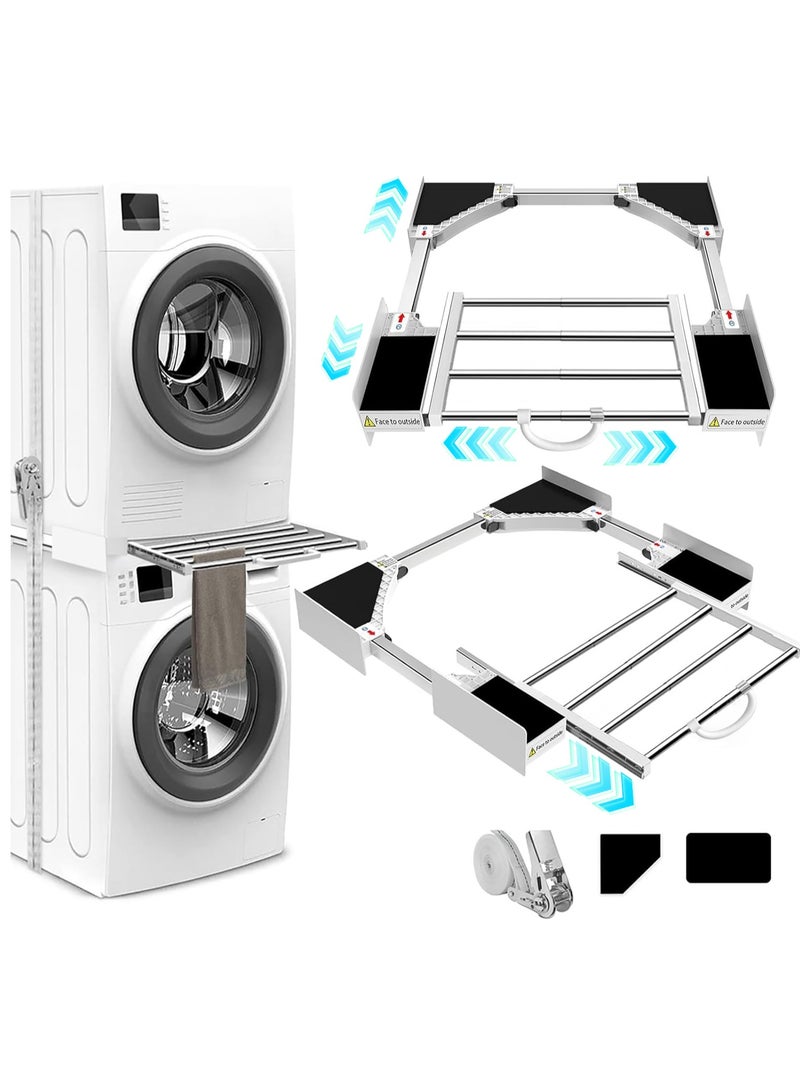 شو وو مجموعة تكديس الغسالة والمجفف العالمية، رف تجفيف قابل للسحب، مجموعة قابلة للتكديس قابلة للتعديل من جانبين للغسالة والمجفف مع رف منزلق قابل للسحب وسقاطة قابلة للتعديل من 46 إلى 72 سم - Image 1